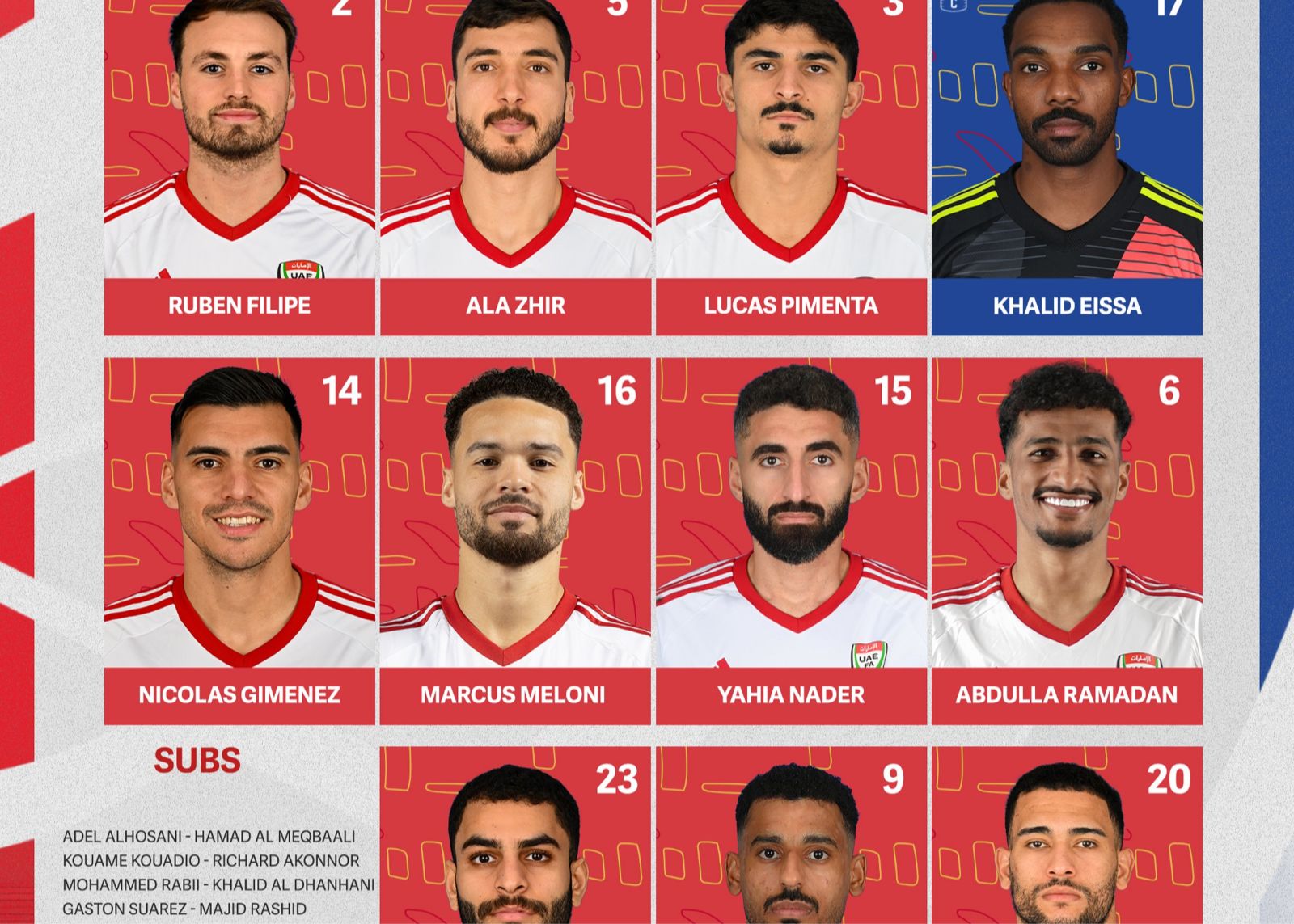 EAU vs Irak : Adil et Suhail débutent, El Hamadi joue