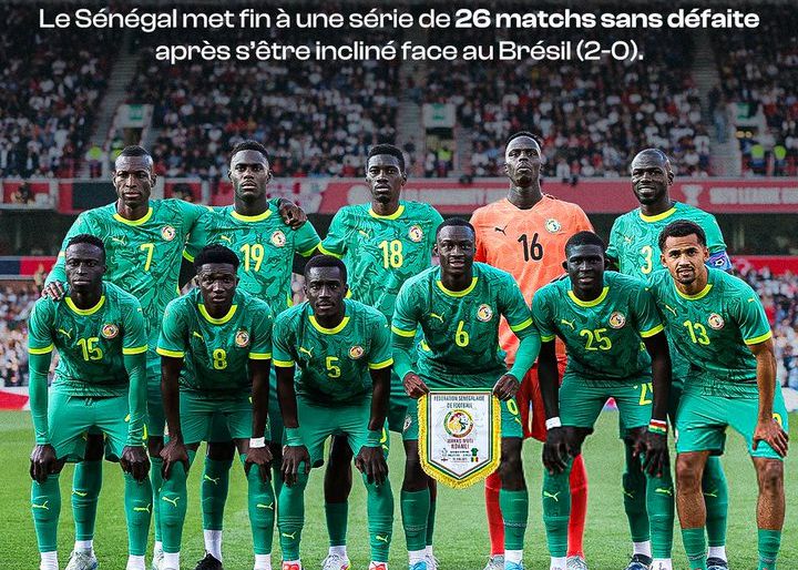 La séquence de 26 matchs sans défaite du Sénégal a été interrompue par le Brésil, dont la dernière défaite remonte à septembre 2023.